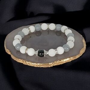 Onyx Jade Chalcedony Crystal Stretch Bracelet Soft Goth Office Siren Corpcore